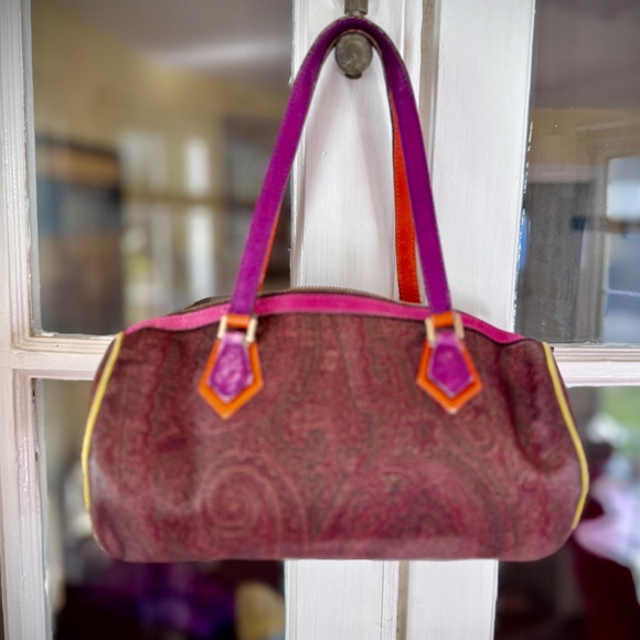 ETRO Papillon Shoulder Paisley Barrel Bag / Purse w/ Orange & Purple details EUC - Picture 3 of 13
